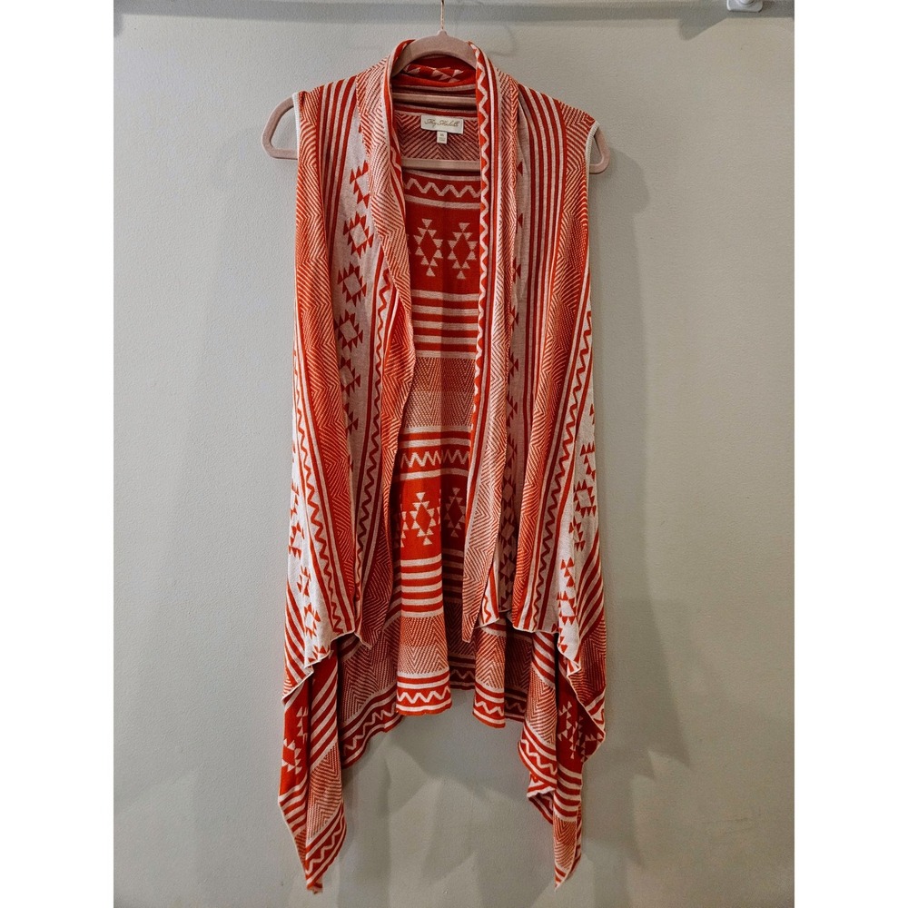 My Michelle Womens Tribal Open Front Knit Vest Size Medium Orange‎ White Boho